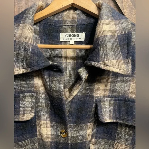 Long Plaid Button Down Shacket - Picture 2 of 7